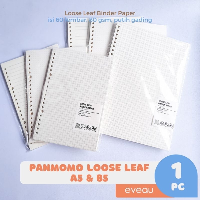 Panmomo Loose Leaf Binder Paper A5 B5 60 lembar 80 gsm Kertas Isi Binder Warna Putih Gading Motif Gr