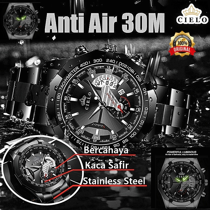 CIELO S001 Jam Tangan Pria Anti Air Original Luxury Stainless Steel COD Free BOX+Kartu-1