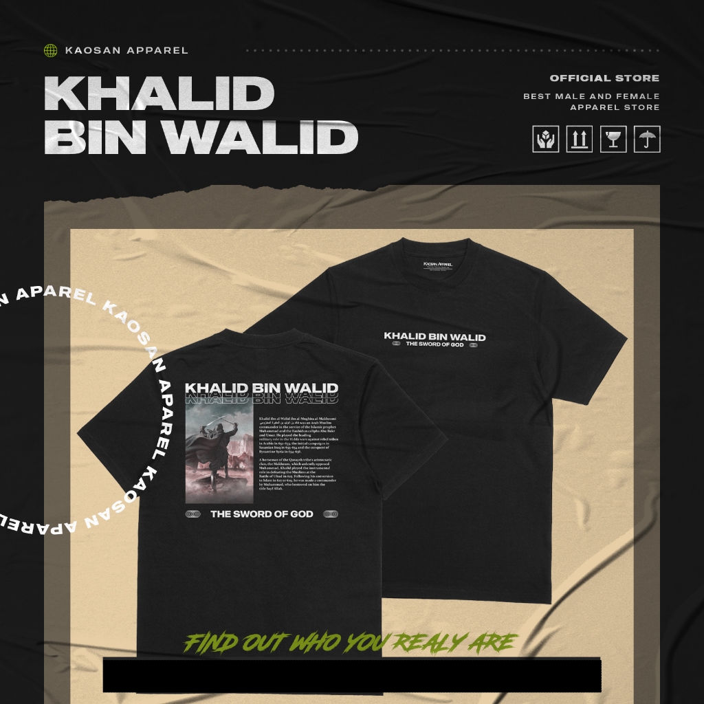 Kaos Muslim "Khalid Bin Walid" -Kaos Muslim/Kaos Dakwah/Kaos Islami/Baju Islami/Baju Dakwah/Kaos Dak