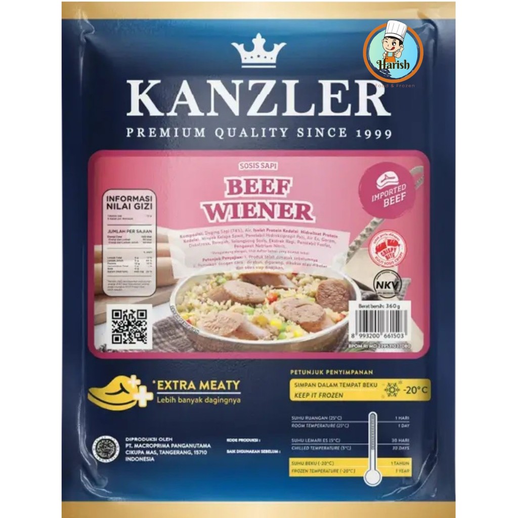 

Kanzler Sosis Beef Wiener 360 gr (isi 5 Sosis Besar)