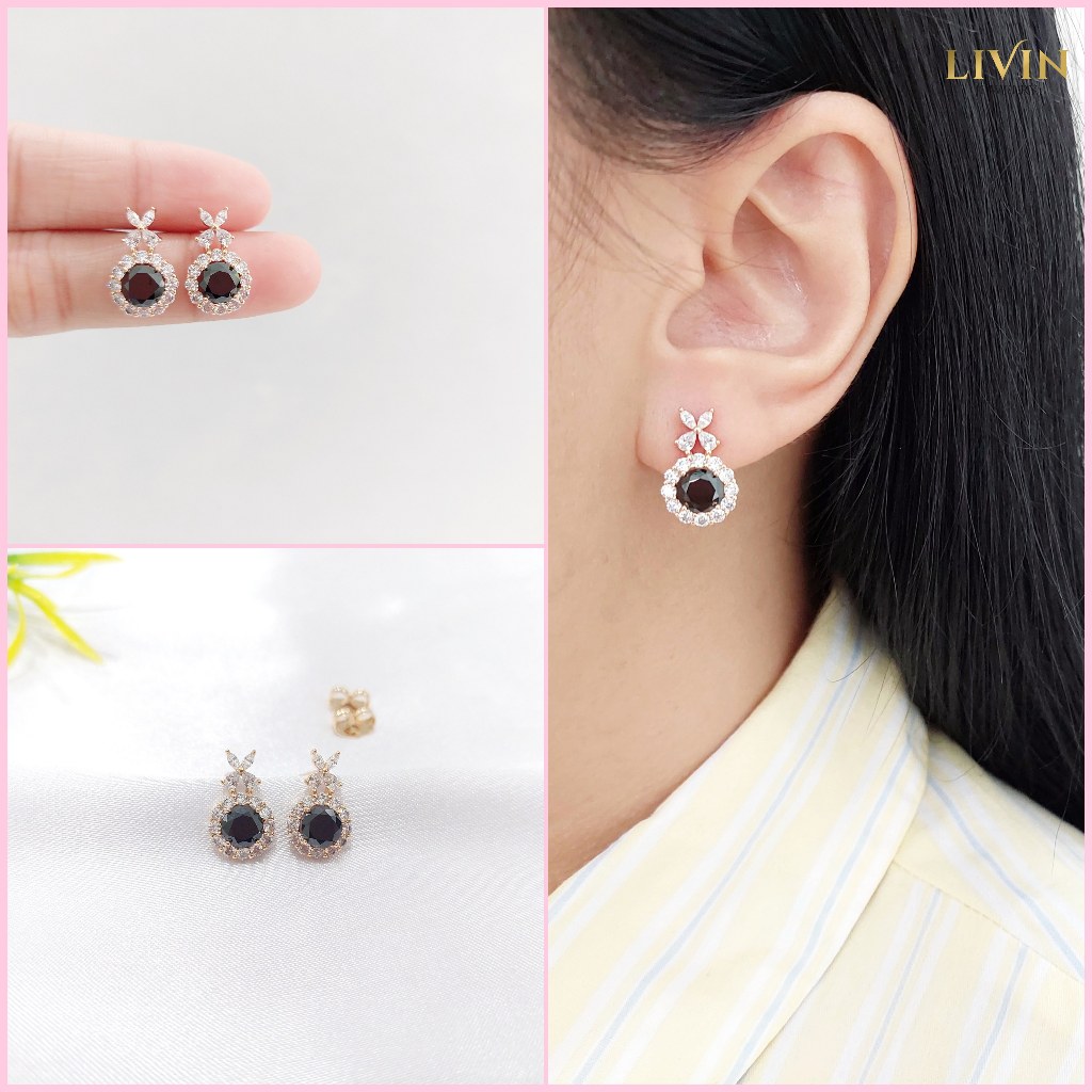Anting Tusuk Wanita Lapis Emas Fashion Batu Hitam - ATX 262 Giwang Subang Xuping