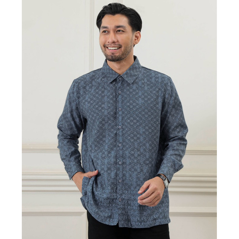 (NEW) Not Preloved Hardana Shirt Geulis L Blue Kasep Koko Baju Lebaran Satimbit