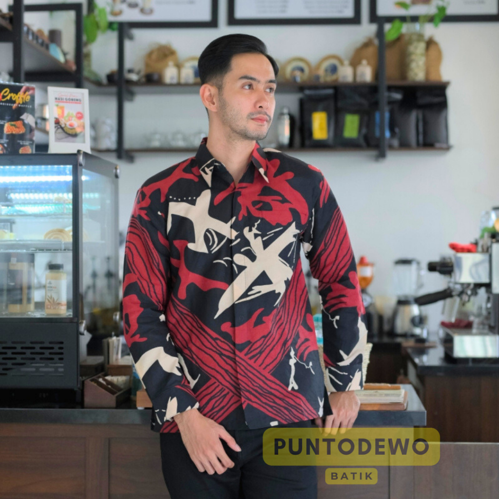 Kemeja Batik Pria Lengan Panjang Reguler BM01 Motif Abstrak | PUNTODEWO BATIK ORIGINAL