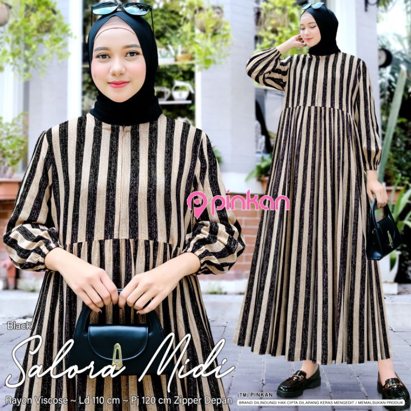 SALORA MIDI BY PINKAN/GAMIS MIDI BUSUI MOTIF SALUR BAHAN RAYON VISCOSE