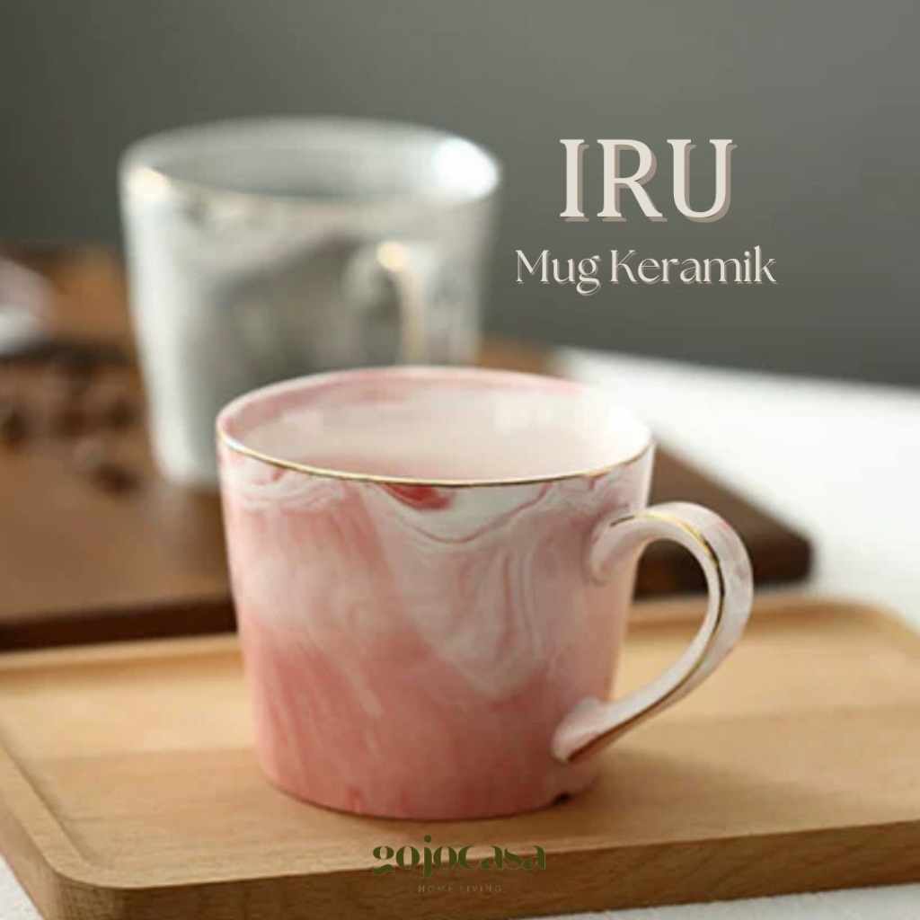 [gojocasa] IRU Gelas Mug Motif Marble Mewah Pink / Ceramic Mug Marble