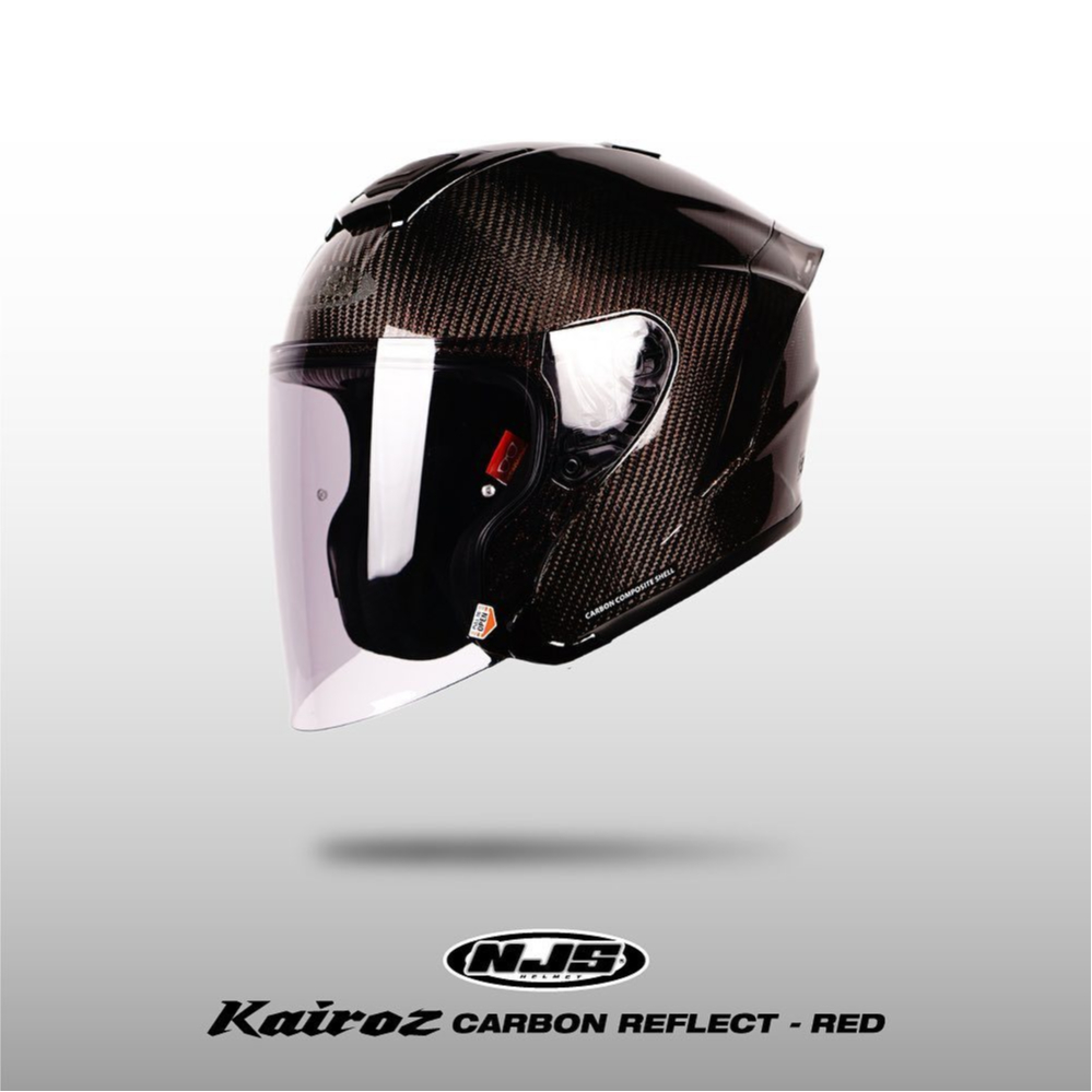 NJS KAIROZ CARBON TWILL REFLECT Red - Helm Half Face  | NJS Carbon | Kairoz Carbon | 100 % Carbon | 