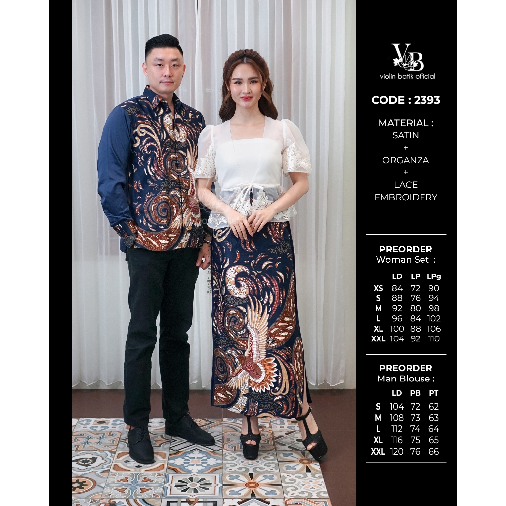 Stelan Batik Satin Rok Panjang Dan Organza Putih (Code : 2393)