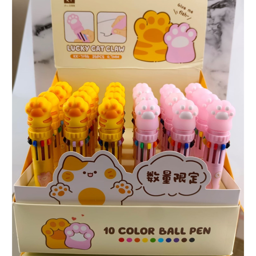 

Pulpen 10 Warna Lucky Cat Paw/ Karakter Lucu 10 Color Ball Pen Warna Warni