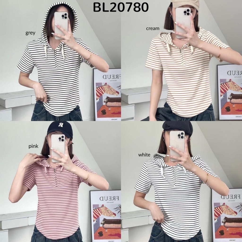 [FG] Hoodie Zipper Stripe Casual Top BL20780