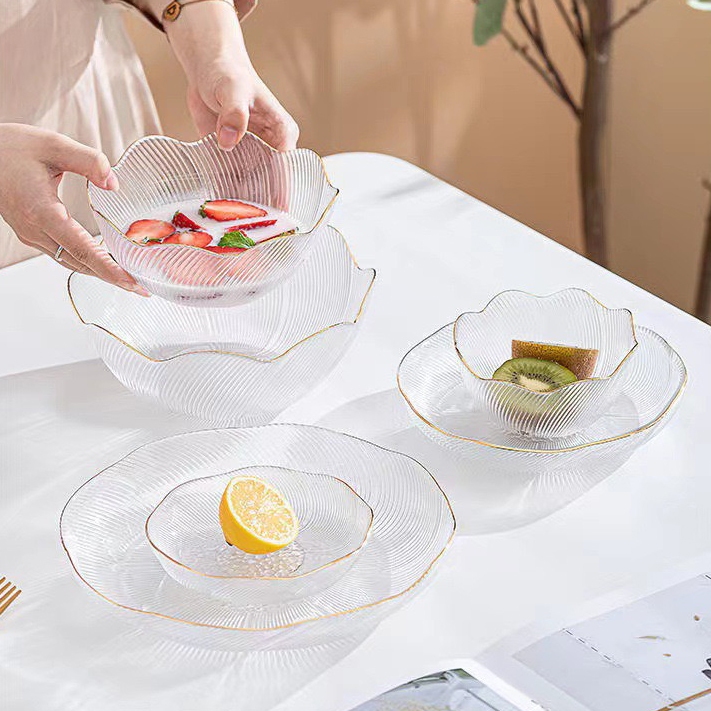 Mangkok Salad Gold List/Mangkok kaca/Mangkok Motif Bunga/Mangkok buah