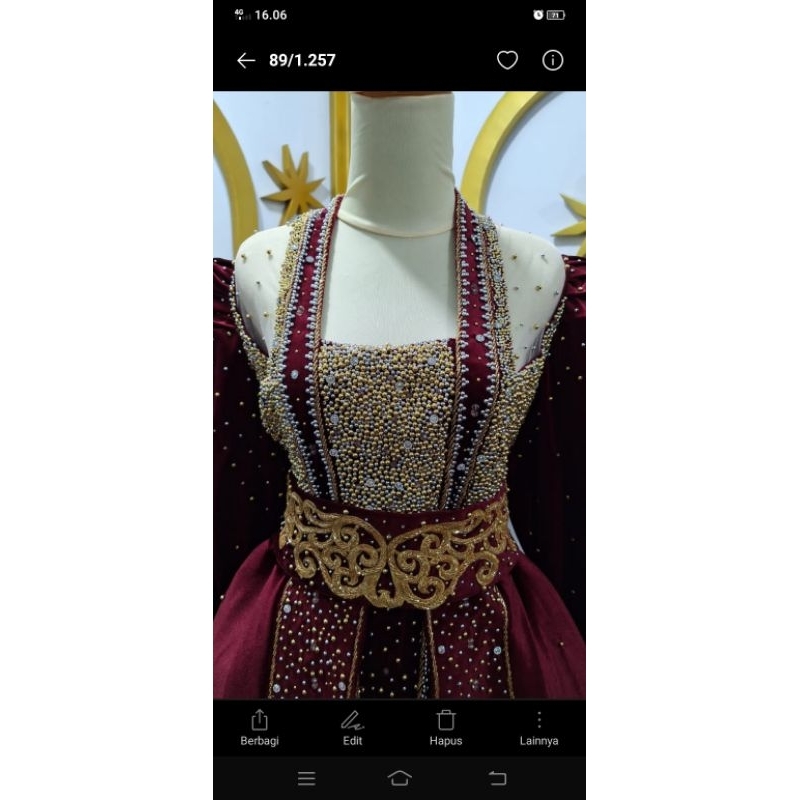 Kebaya modern Adat Jawa Ekor Lepas Pasang Full Mutiara Cangkang Full Payet Jepang Sabuk dapet 2