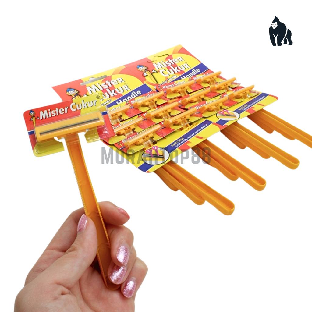 Alat Pisau Cukur Kumis Jenggot / Mister Cukur Mata 2 Kuning Long Handle / Men Disposable Razor