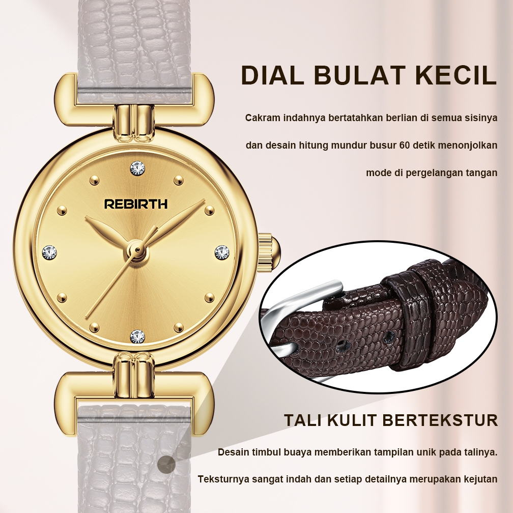REBIRTH Jam Tangan Wanita Anti Air Original Korean Elegan Style Tali Kulit Kuarsa Jam Tangan Cewek-8