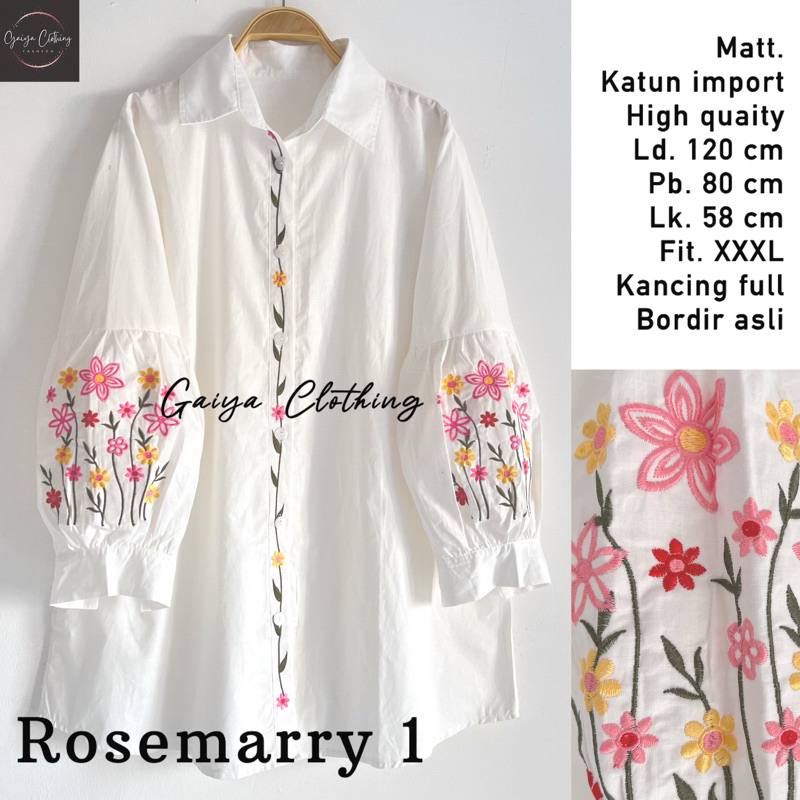 TUNIK KEMEJA JUMBO PUTIH BORDIR BUNGA - ROSEMARRY