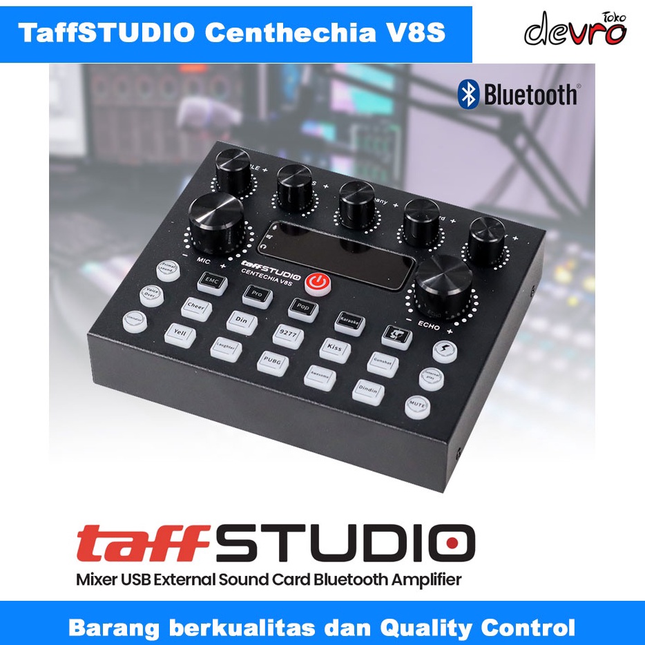 STOK TERBARU Taffstudio Centechia Sound Card V8S  USB External Sound Card Bluetooth Soundcard Amplif