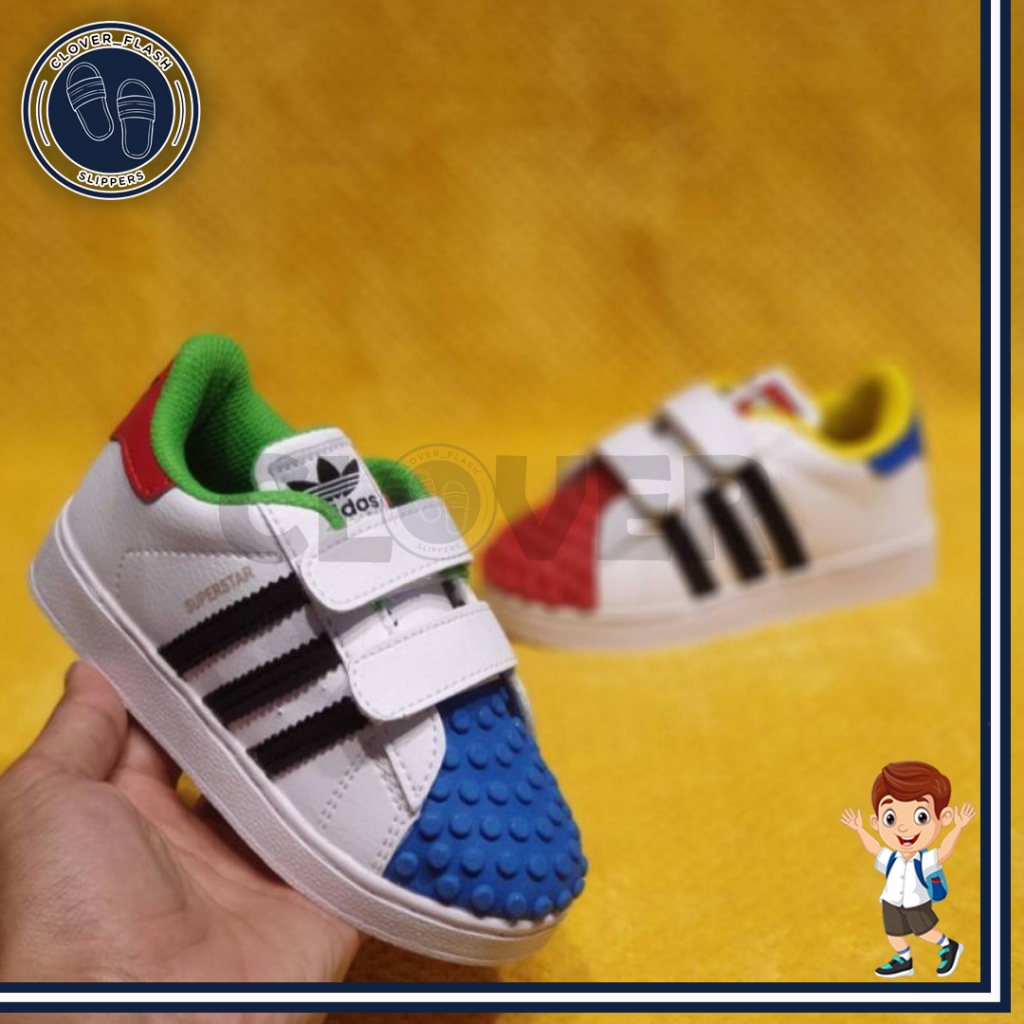 Sepatu Anak Laki Laki Dan Perempuan Adidas Superstar Lego Red Blue Sneakers Kids