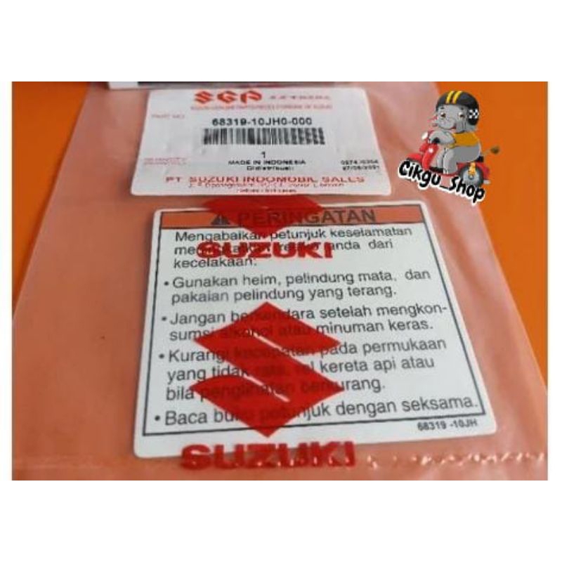 Stiker Warning, Peringatan, di bagian Lengshild, Untuk Semua Motor Suzuki Original SGP 100%