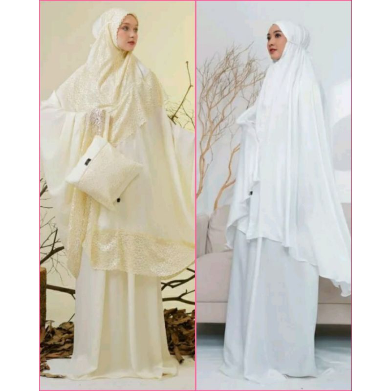 MUKENA SANTORINI PREMIUM RENDA KD 2IN1 EXTRA JUMBO BY:ARMII.ID