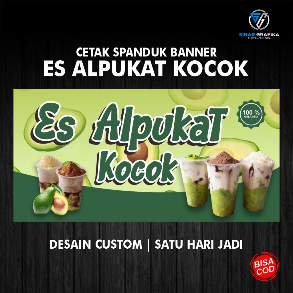 Spanduk Banner Es Pucok, Banner Es Alpukat Kocok, Desain Custom, Bisa COD