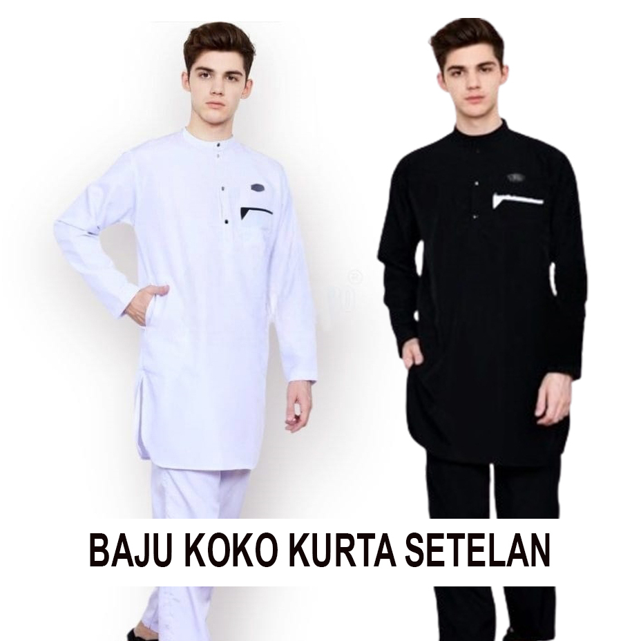 BAJU KURTA KOKO SETELAN POLOS LENGAN PANJANG - BAJU KURTA PAKISTAN SET CELANA - KOKO PRIA DEWASA
