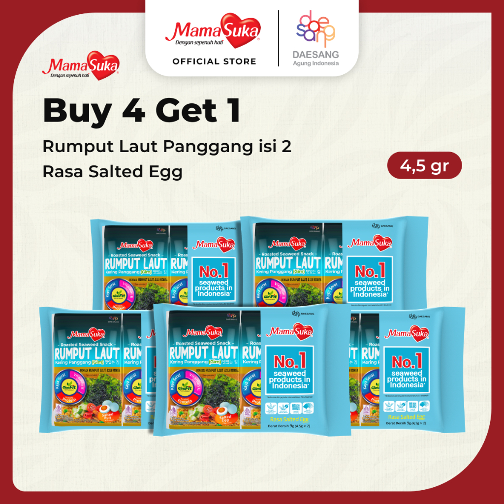 

Buy 4 Get 1 MamaSuka - Rumput Laut Panggang Salteg Egg Isi 2 4,5 gr