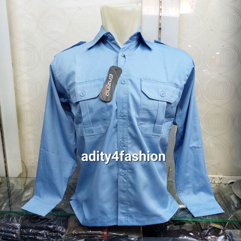 Kemeja Enzino Kemeja Seragam Kantor Kemja Pdh, Biru muda