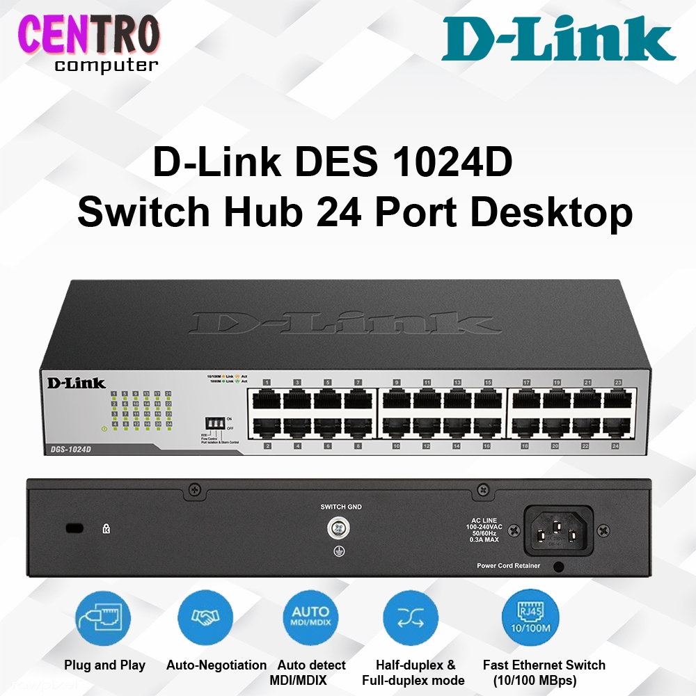 D-Link DES 1024D Switch Hub 24 Port Desktop Dlink DES 1024D