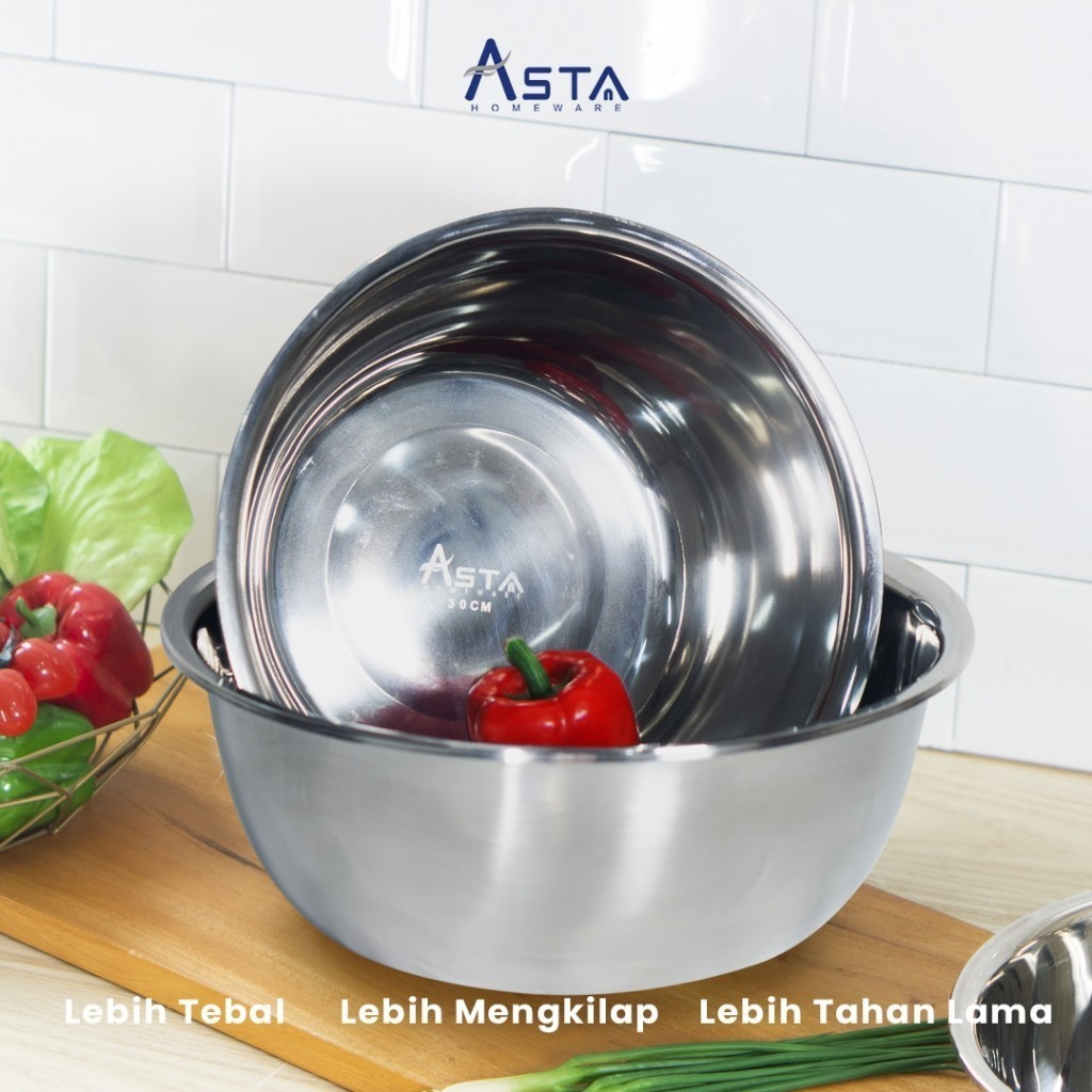 Asta Baskom Stainless Set Serbaguna | Mixing Bowl Mangkuk Stenlis Tebal Jumbo Mangkok Adonan