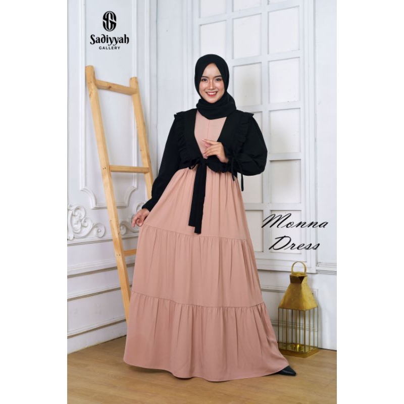 [VIRAL] Monna Dress Gamis Remaja Kekinian Set Outer/Rompi Baju Wanita Trendy