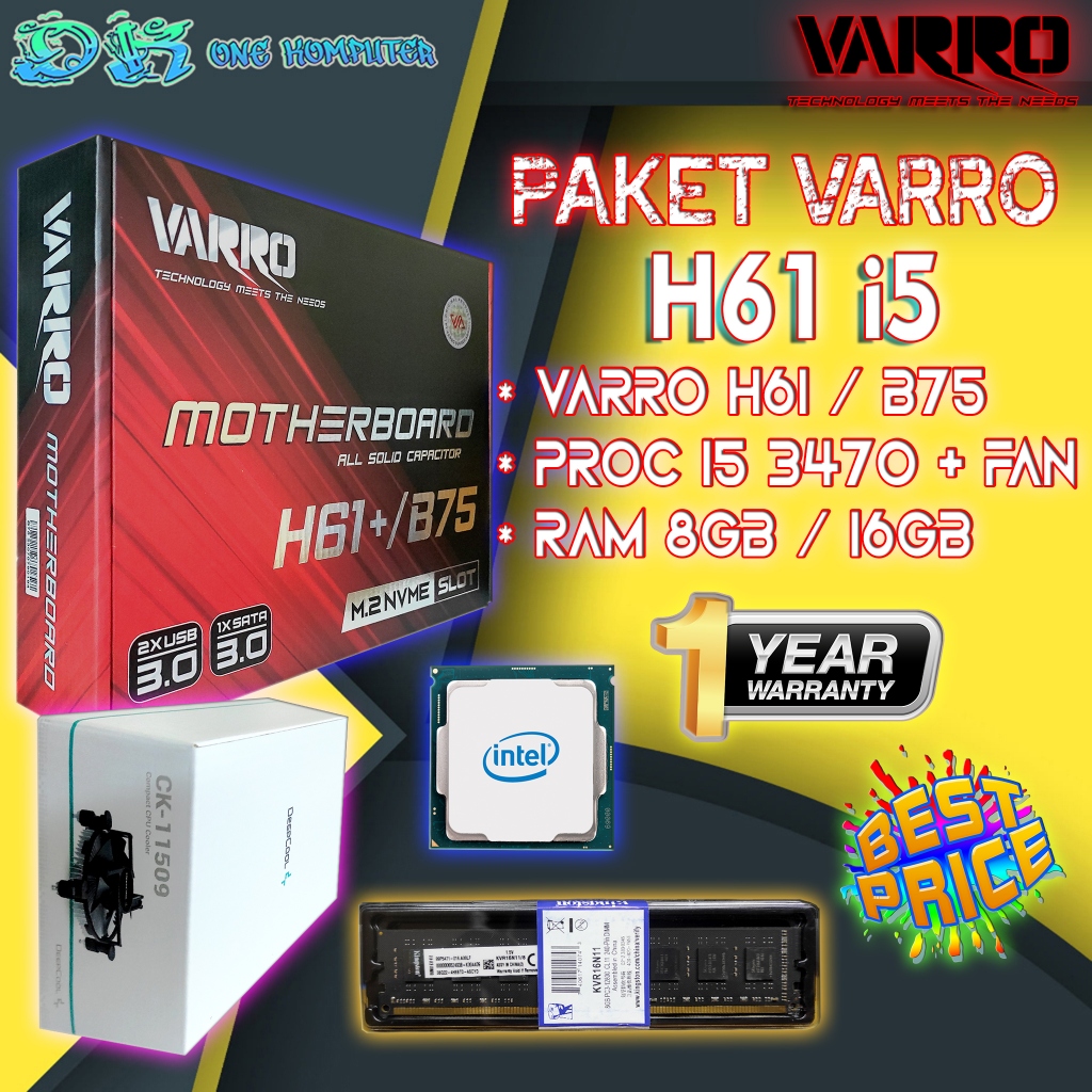 Paket Core i5 Gen 3 ( Mobo H61 Varro + Core i5 3470 + Ram 8Gb / 16Gb / Tanpa Ram )