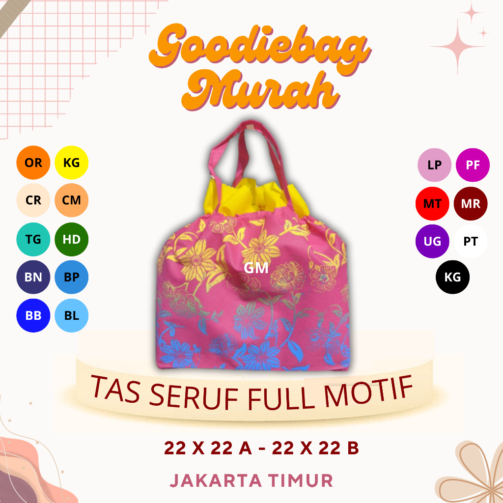 

Tas goodiebag serut full motif isi. 12pcs/tas besek/tas hajatan/tas hantaran/goodiebag murah/jaktim