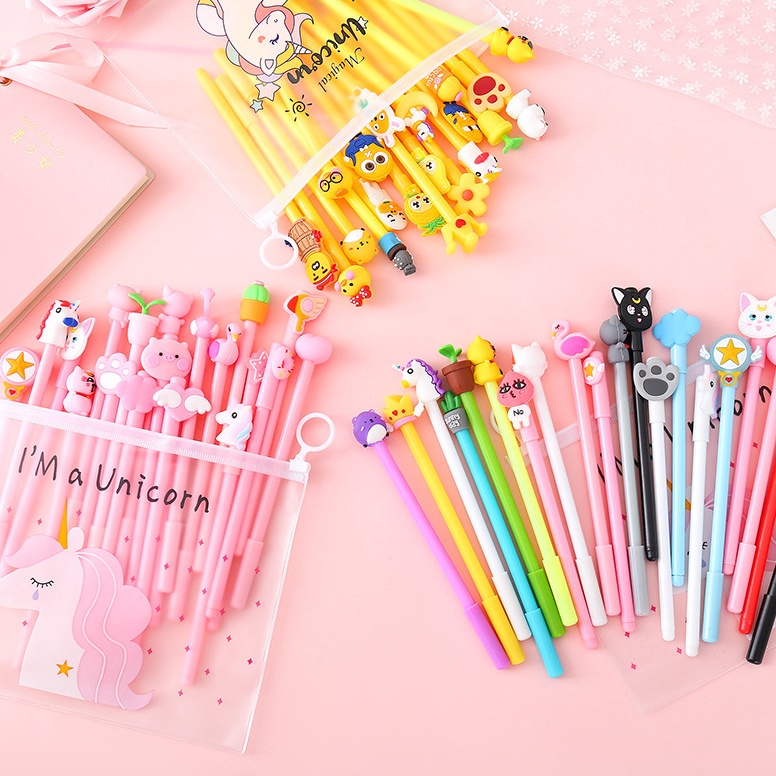 

PRM953 murah ELFYDO HL78 Pena Set Karakter Cartoon Isi 2 Pcs Plus Pouch Transparant Pulpen Set