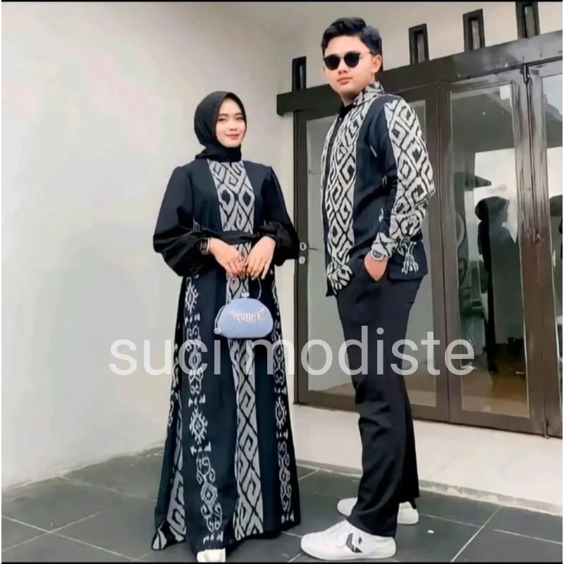 Couple Baju Kondangan - Couple Baju Tenun Hitam - Couple Baju Pasangan - Set Couple Baju Muslim