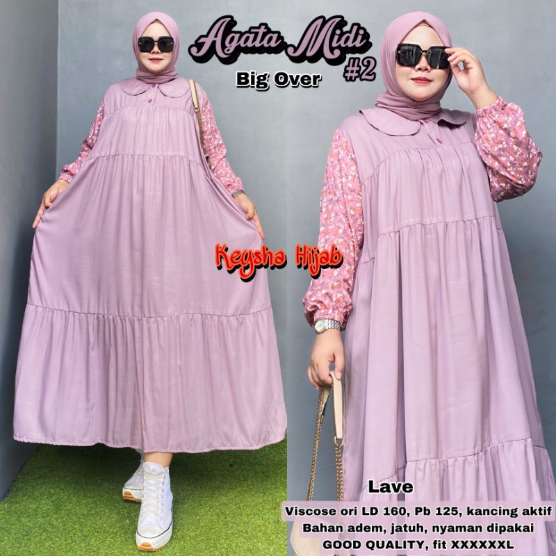 LD:160 ATASAN WANITA AGATA MIDI#2 BIG OVER JUMBO FIT TO 6XL BAHAN RAYON VISCOSE GOOD QUALITY MOTIF B