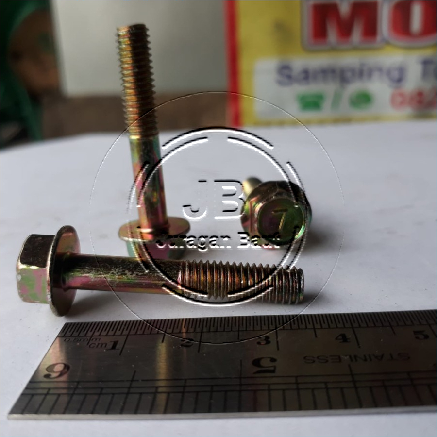 FLANGE BOLT M6 X 35 BAUT TOPI M6 X 35 WARNA KUNING KUNCI 10 PANJANG 3,5CM 3,5 CM 35MM DIAMETER BATAN
