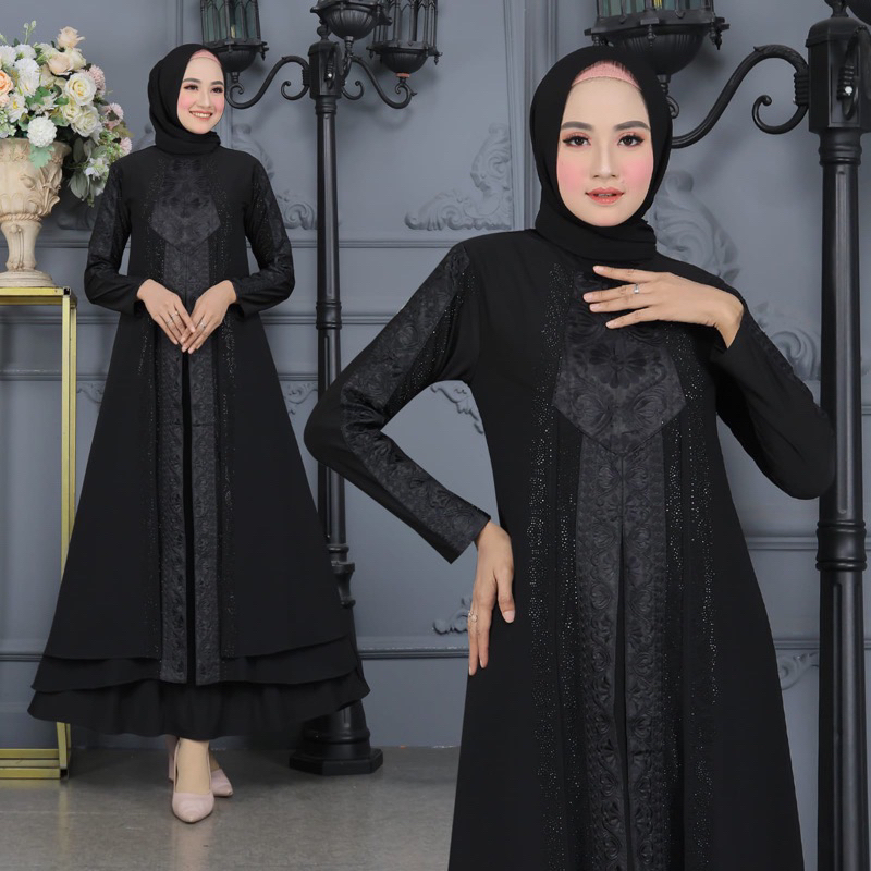 GAMIS ABAYA TURKEY BORDIR BELAH SAMPING FULL HITAM MEWAH TERLARIS DIVVSAA.COLLECTION-5