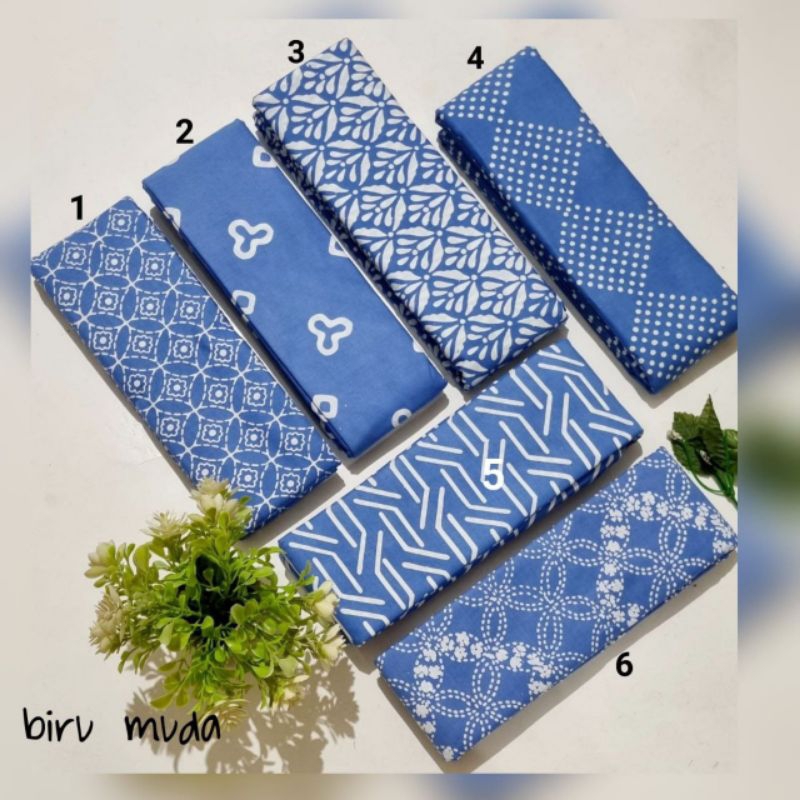 kain batik cap garutan warna biru muda steel blue