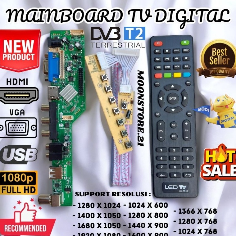 Big Sale MAINBOARD TV DIGITAL LCD LED UNIVERSAL DENGAN KABEL SENSOR  REMOTE TV UNIVERSAL