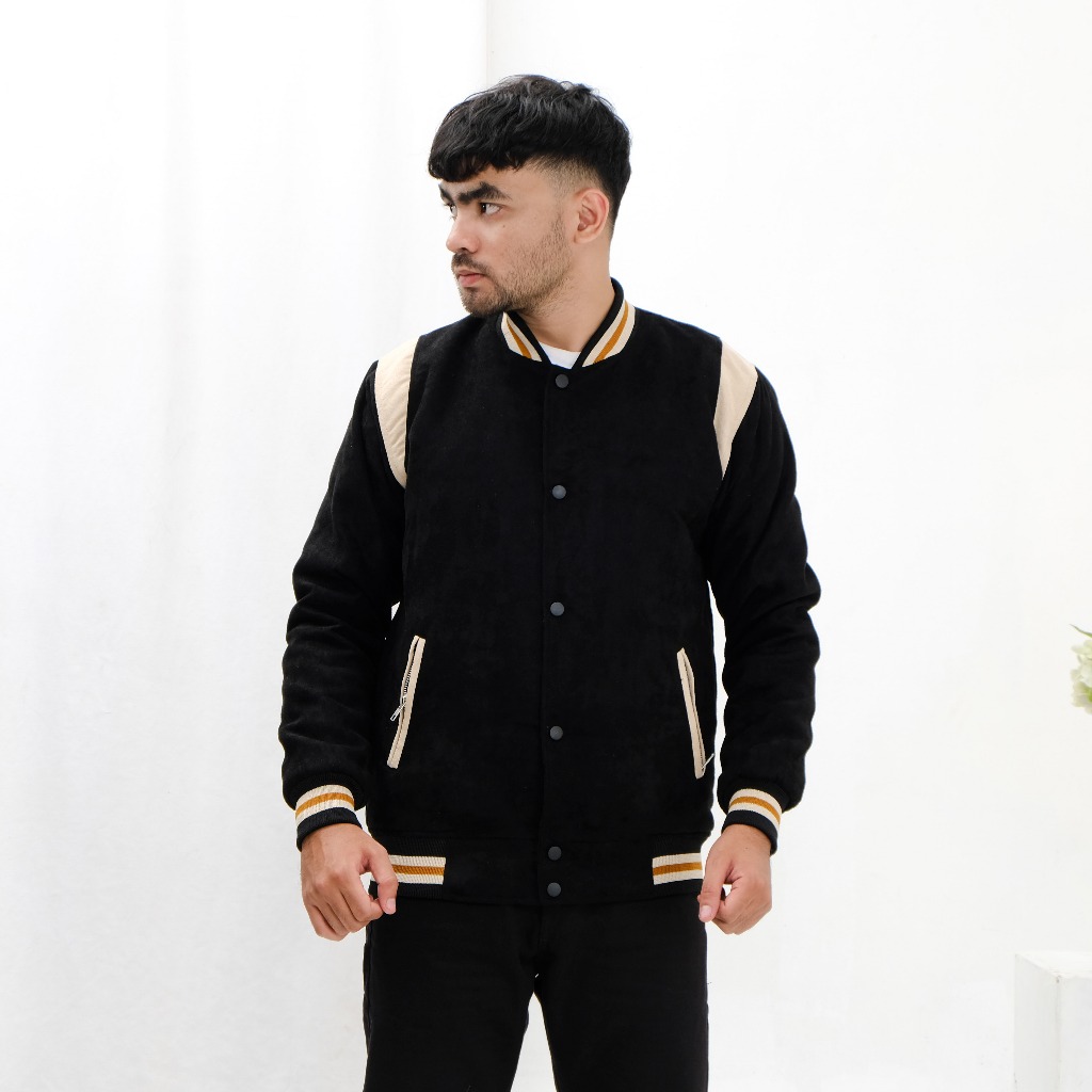 Brofash Jaket Varsity Pria Helcurt Hitam Jaket Baseball Varsity Pria Jaket Baseball Pria Jaket Keren