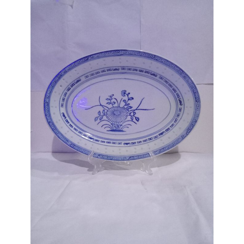 Piring keramik  Teratai biji mentimun oval besar