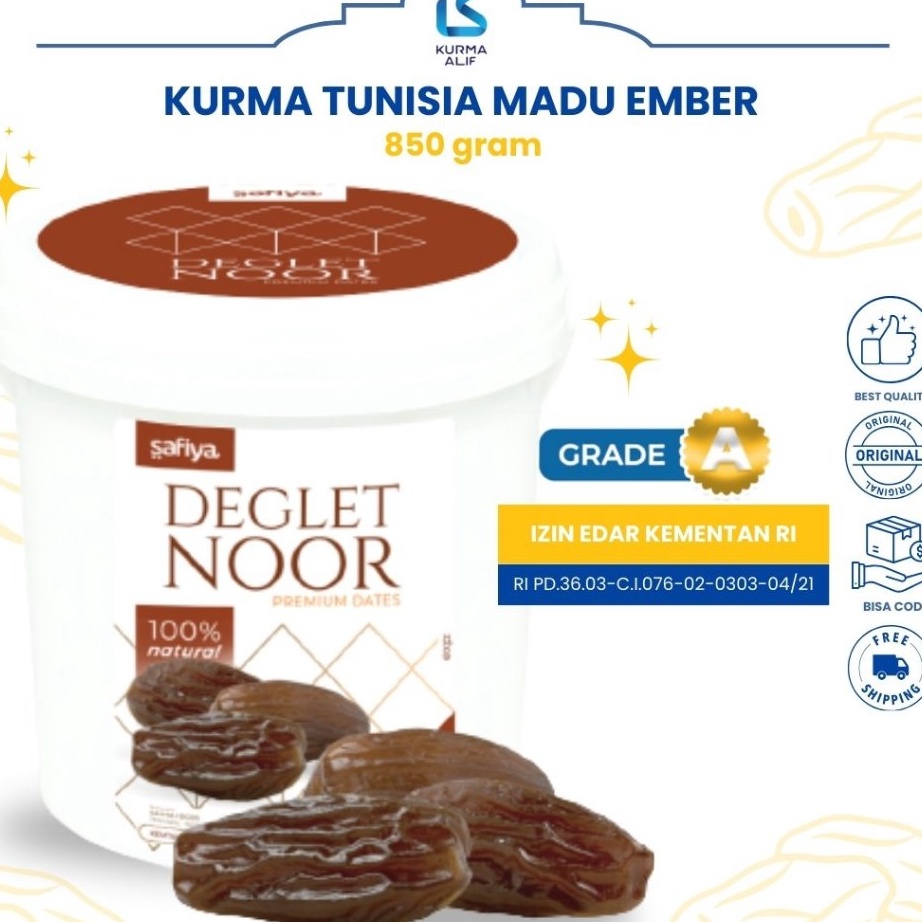 

Stok terbaru Kurma Tunisia Madu Ember 85 gram Deglet Noor Premium Original