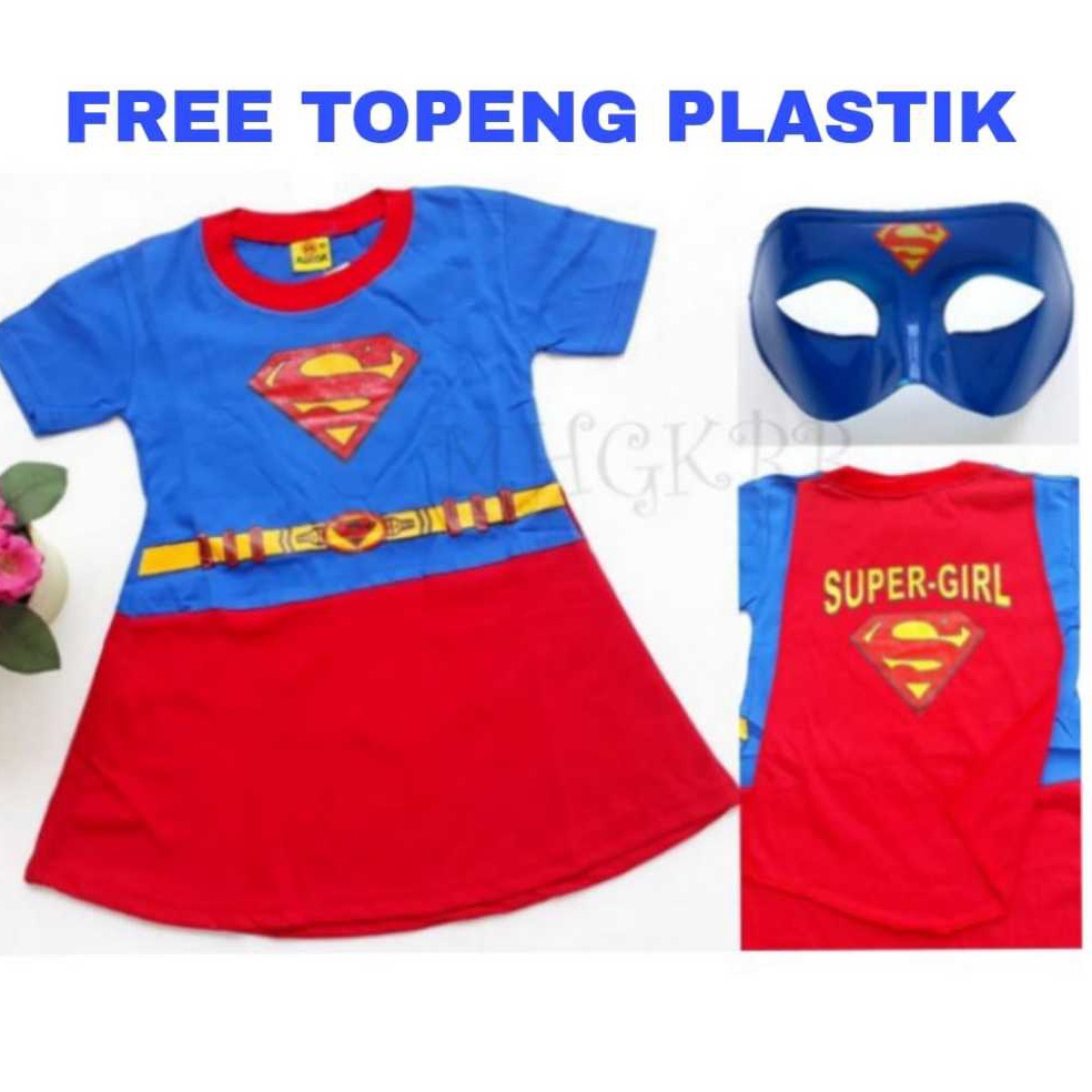 SPG188 Terbaik Kostum baju anak perempuan supergirl dress DAPAT TOPENG  DRESS SUPERHERO SUPERMAN SUP