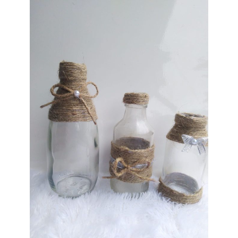 vas botol kaca /vas tali rami /vas bunga kering aesthetic