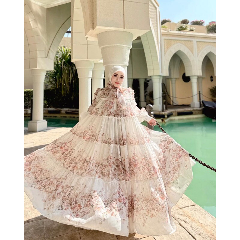 Shella Saukia new set Dress & jilbab flower ori shella saukia