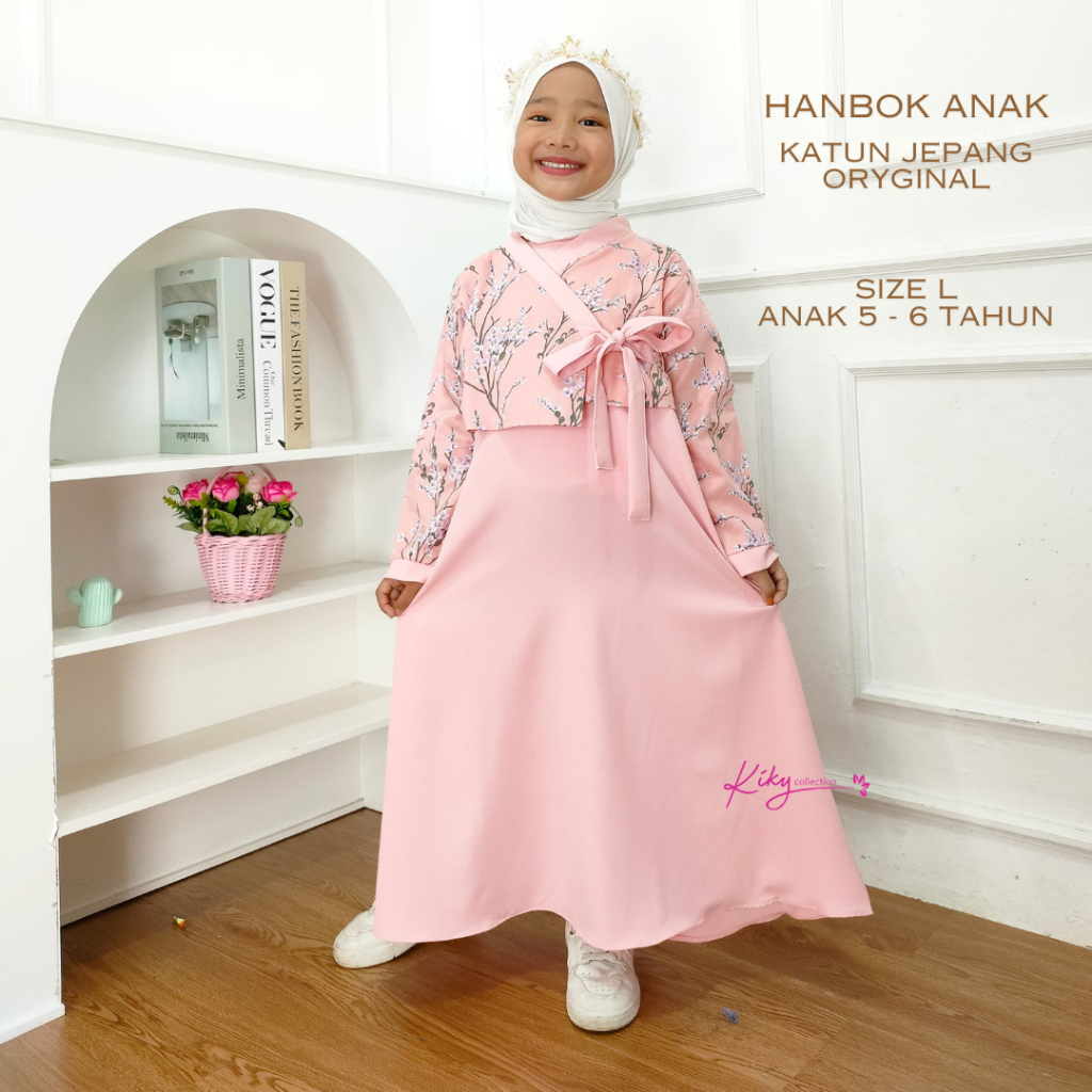 Gamis Hanbok Korea Muslim Anak Perempuan 5-6 Tahun Kombinasi Bahan Katun Jepang Ory & Ity Crepe Prem