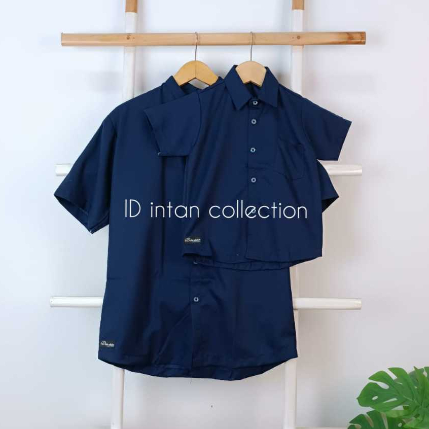 Baju Couple keluarga Kemeja Koko Couple Ayah Dan Anak Katun Polos Navy