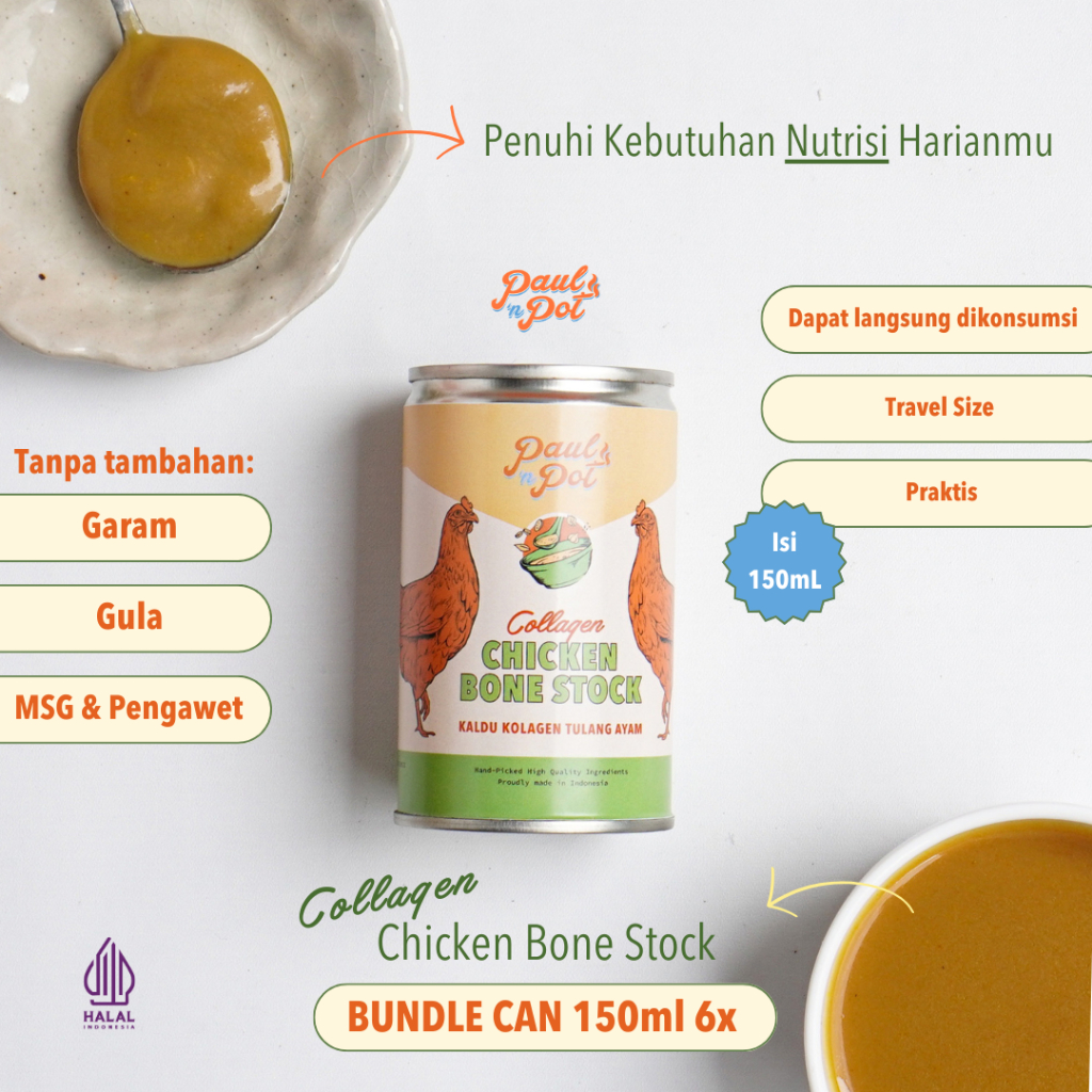 

Bundle 6 Can 150ml - Collagen Chicken Bone Stock - Kaleng - Bone Broth MPASI