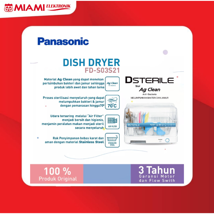 Panasonic DSterile Sterilizer FD-S03S21 Dish Dryer + Ag Clean Anti Bacteria FDS03S21 Pengering Peral