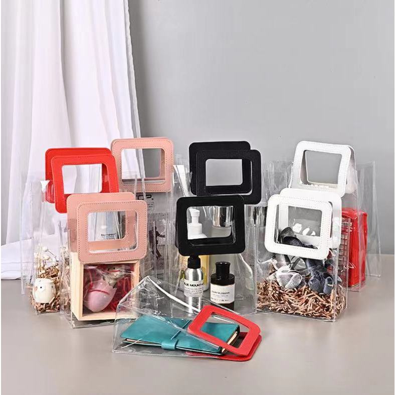 

NGZ Tas PVC Hampers Transparant Serbaguna Goodie Bag Handle Leather Mika Handbag Gift Souvenir Murah