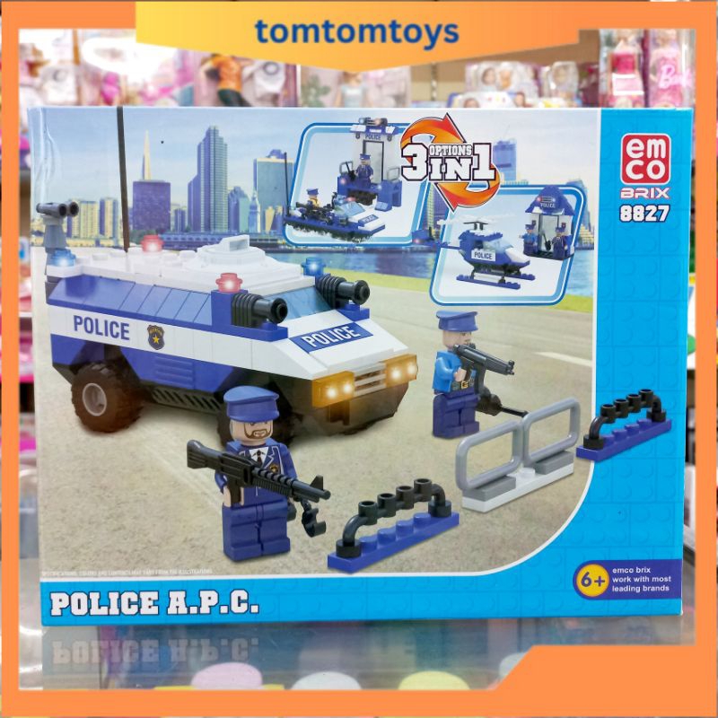 Emco Brix POLICE A.P.C. Blocks Polisi 3in1 Mobil Helikopter Kapal
